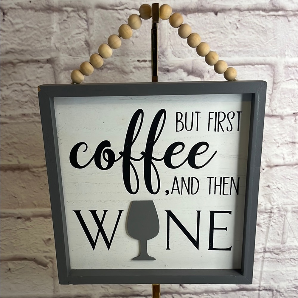 Gray and White Coffee and Wine Sign